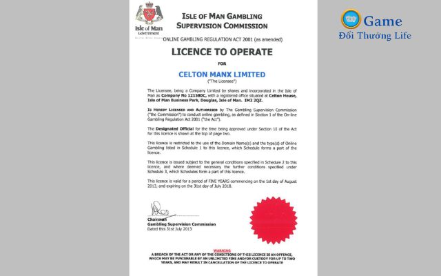 Giấy phép hoạt động của Red88 được cấp bởi Isle Of Man