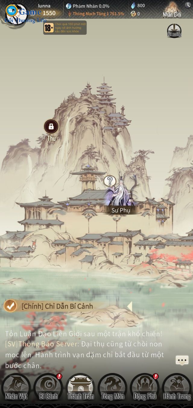 Tại giao diện Thành Trấn, người chơi nhấn chọn Avatar nhân vật ở góc trái