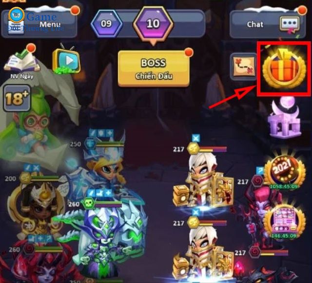 Tại màn hình chính giao diện, người chơi nhấn chọn biểu tượng hộp quà